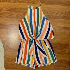 Striped Tie Front Romper Size S